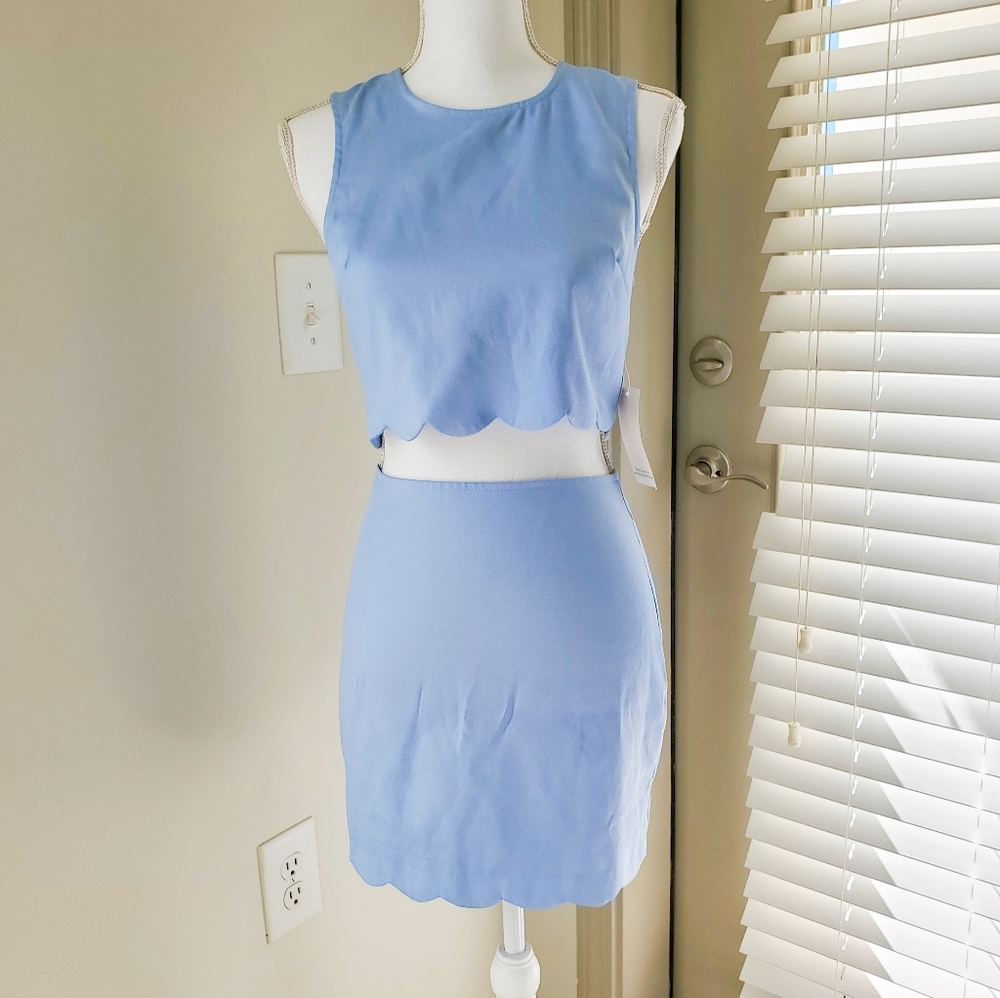 TOBI Two Piece Blue Scalloped Skirt Set NWT